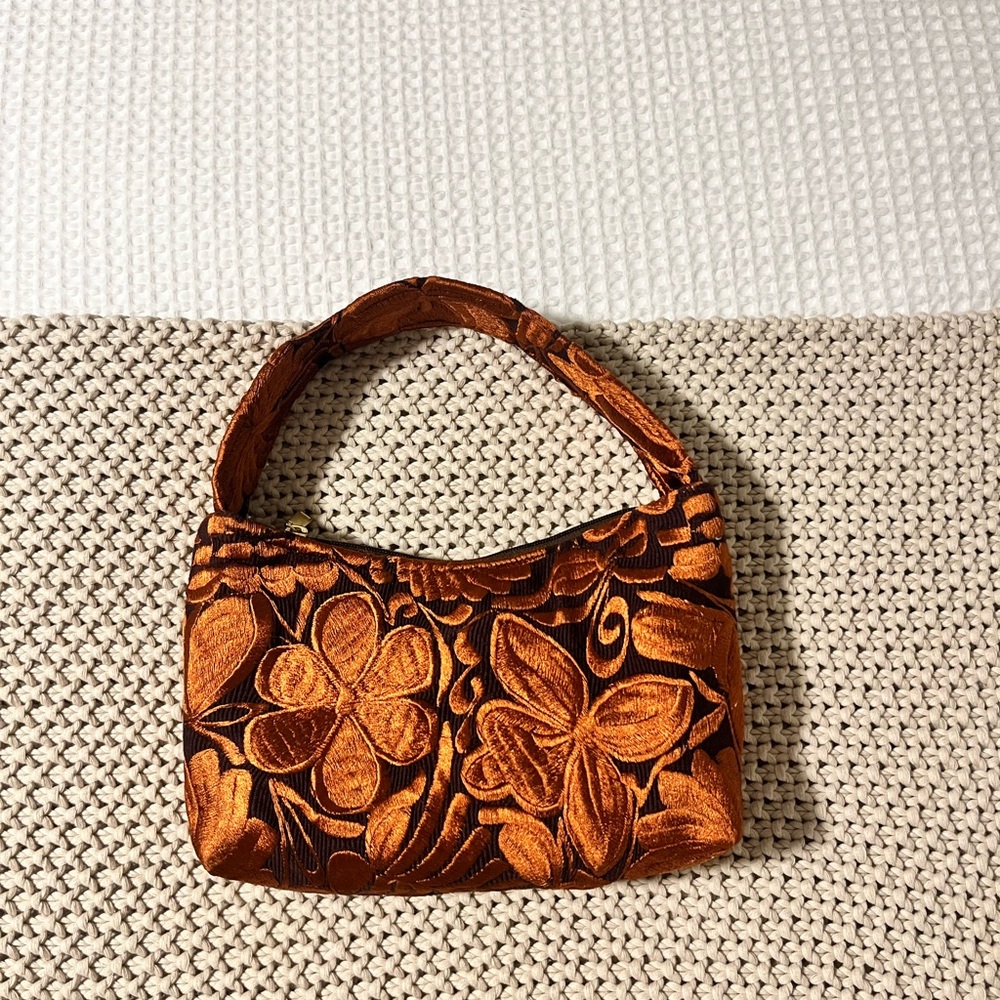 Embroidered Floral Shoulder Bag - Tan